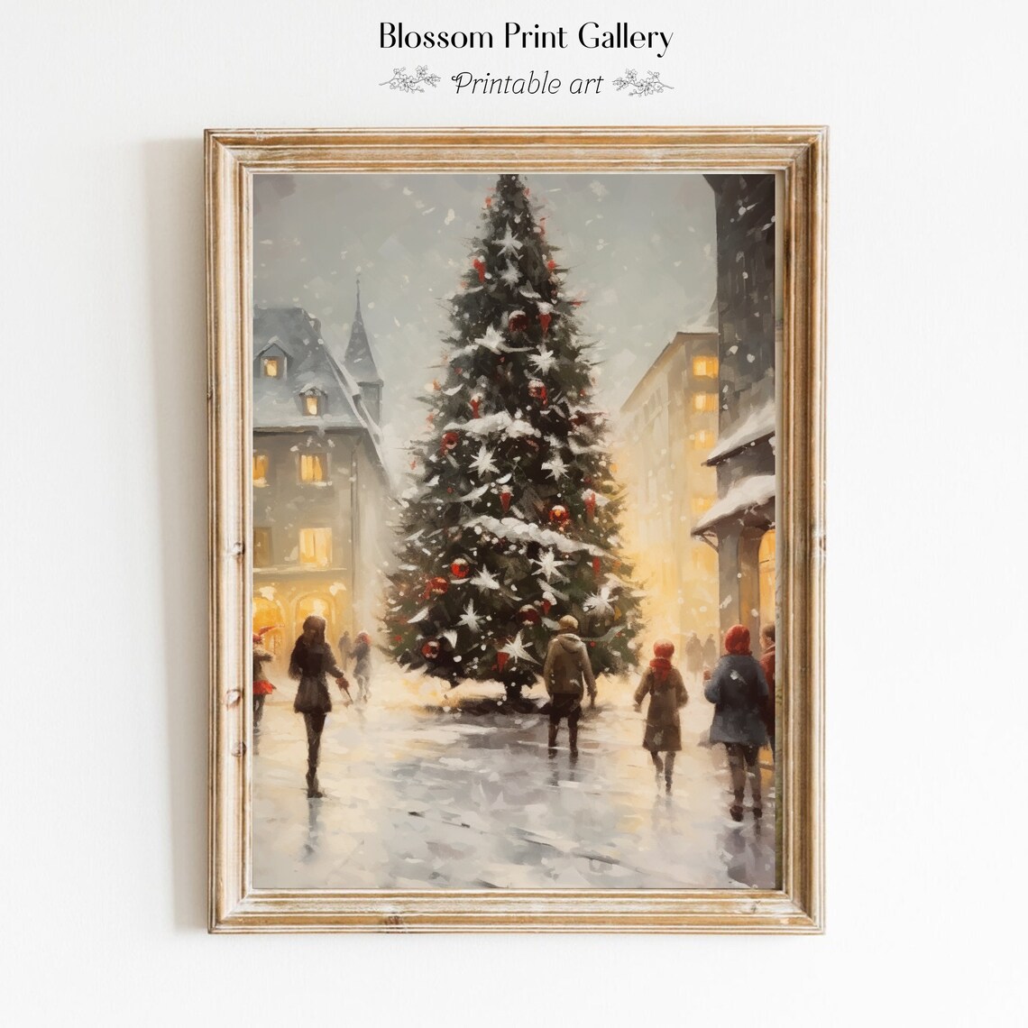 Modern Christmas Wall Art City Street Painting Festive Holiday Home Decor Snowy Town Artwork Winter Xmas Street 241