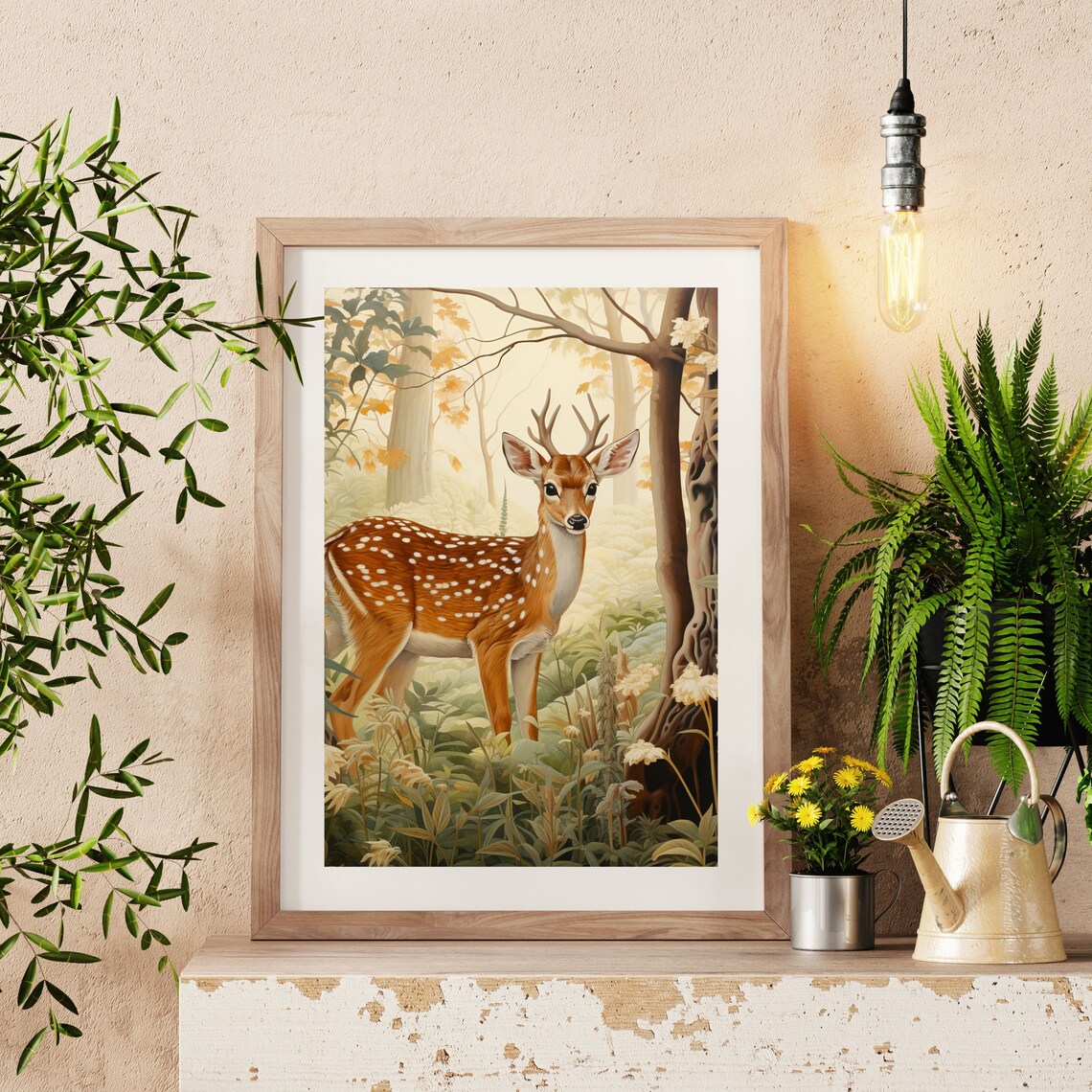 Young Spotted Deer in Golden Forest Wildlife Painting Nursery Poster - Image 4
