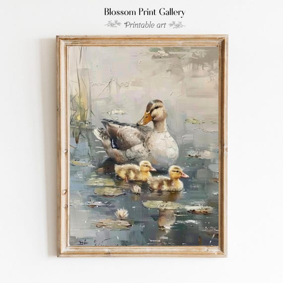 Vintage Ducks Wall Art Easter Print Spring Farmhouse Decor Rustic Home Decor Ducklings Easter Print Neutral Moody Cottagecore Art 975