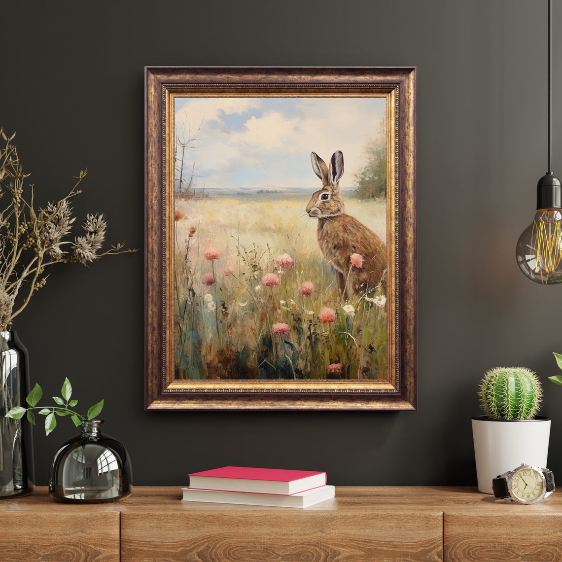 Wild Hare In Pink Wildflower Meadow Spring Countryside Bunny Poster - Image 6