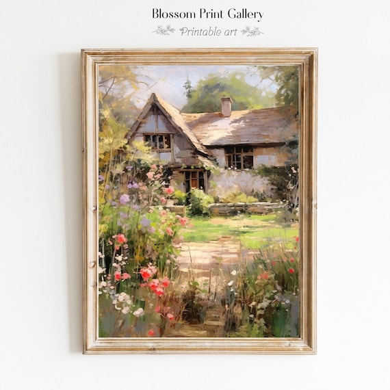 Rustic Thatched Cottage With Wildflower Garden Sunny Summer Landscape Poster