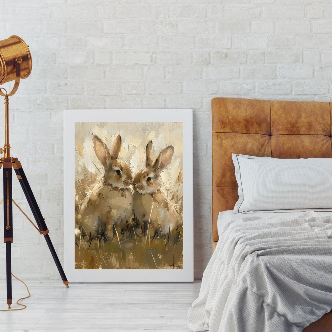 Two Cute Rabbits in Grass Impressionist Bunny Painting Nursery Poster - Image 3