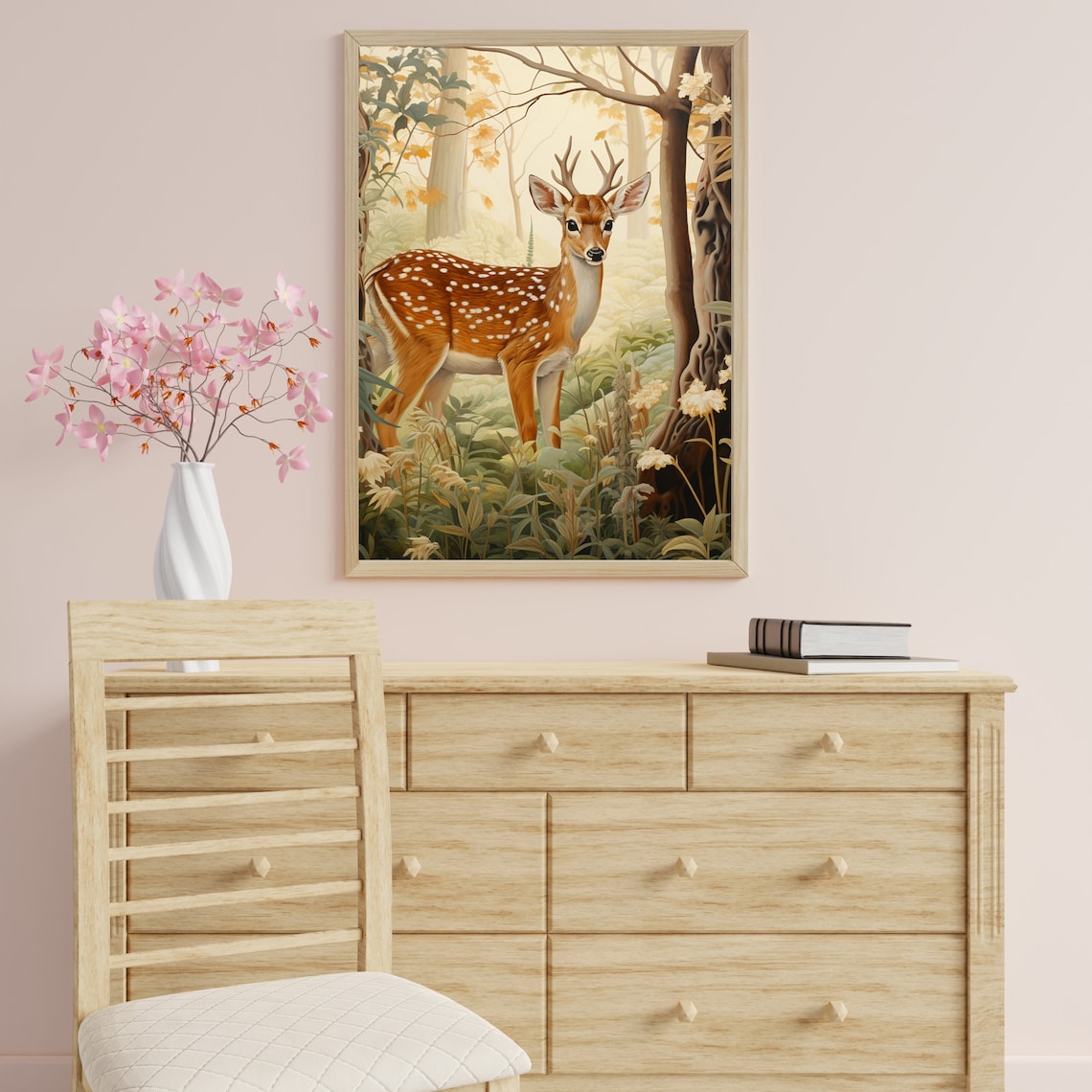 Young Spotted Deer in Golden Forest Wildlife Painting Nursery Poster - Image 2