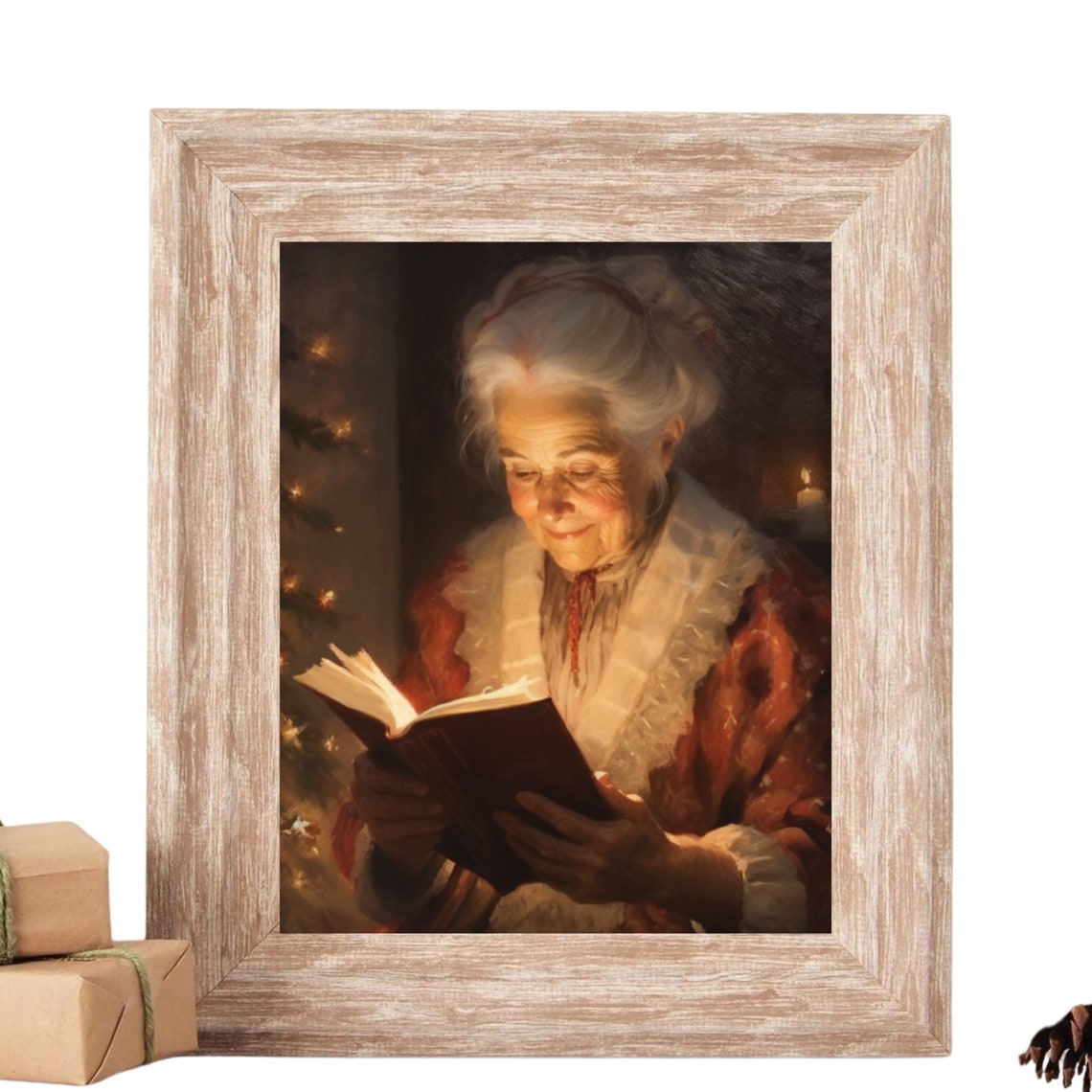Mrs Claus Reading Glowing Book Candlelight Christmas Painting Poster - Image 4