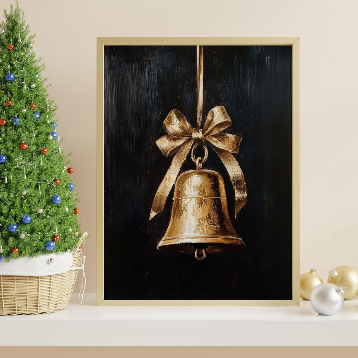 Vintage Christmas Bell Moody Christmas Print Winter Oil Painting Holiday Wall Art Moody Christmas Decor Dark Festive 766 - Image 4