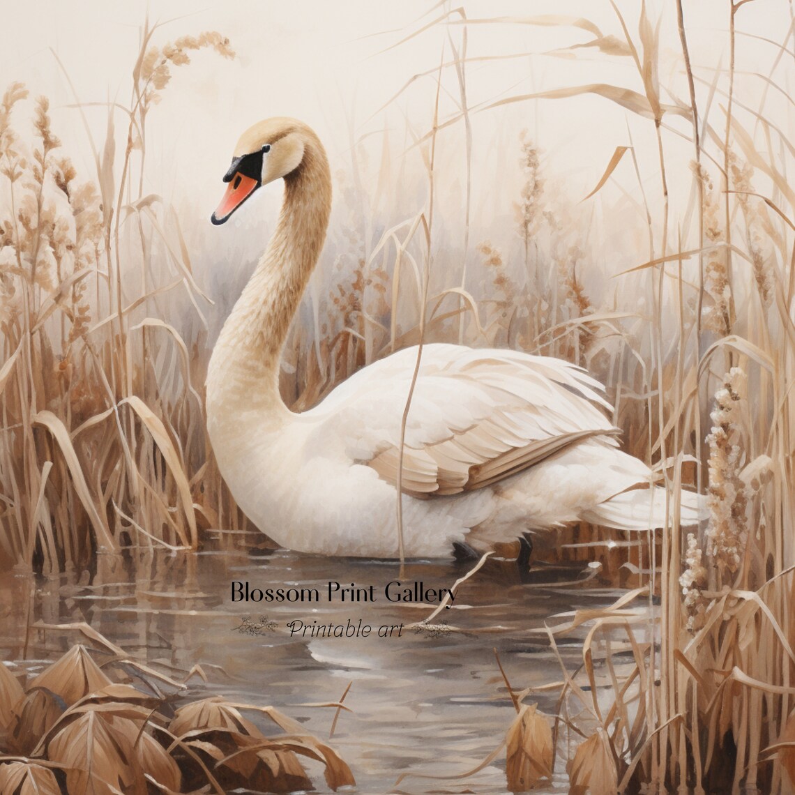 Vintage Swan Painting, Rustic Farmhouse Art Print - Image 2
