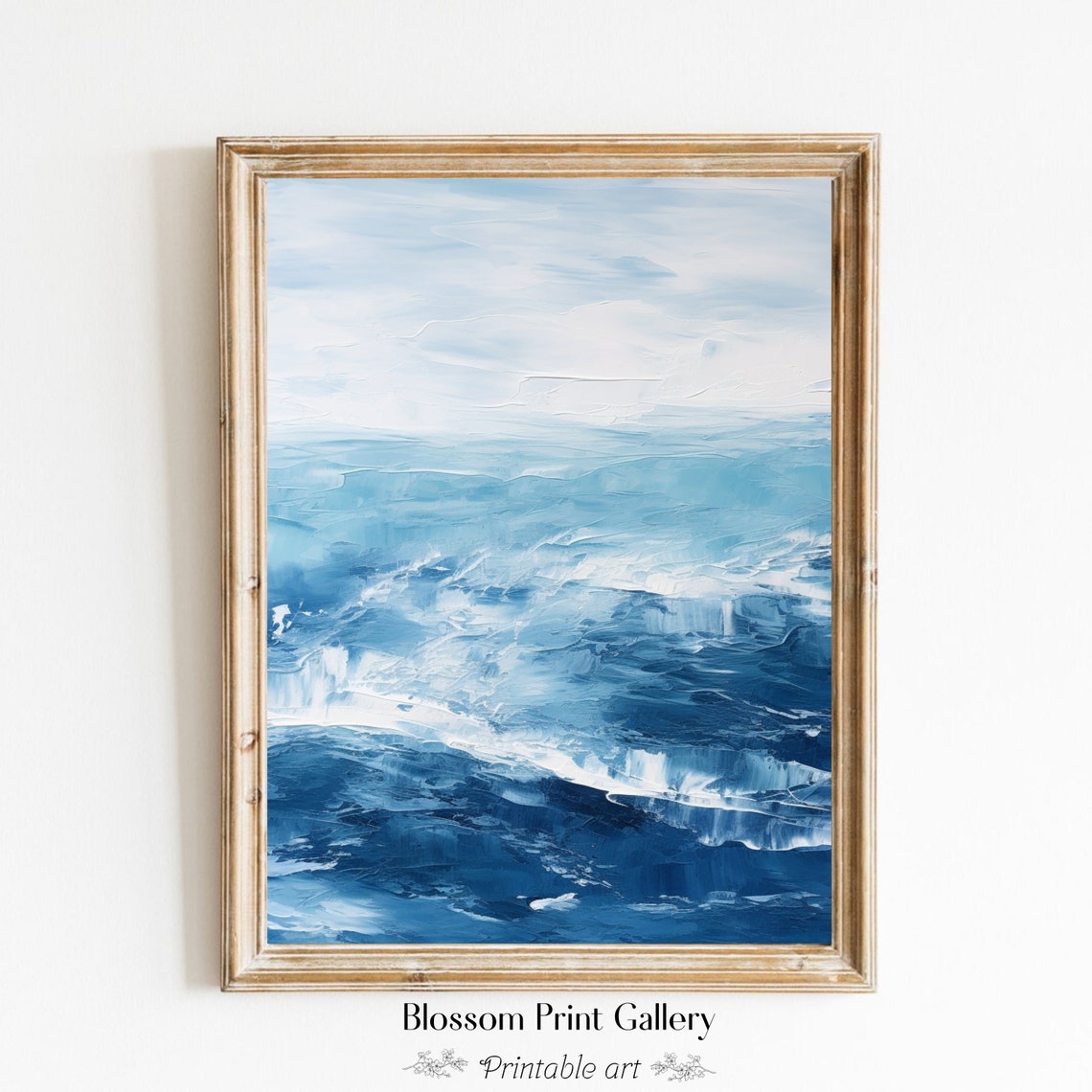Abstract Blue Ocean Waves Textured Impasto Coastal Painting Poster