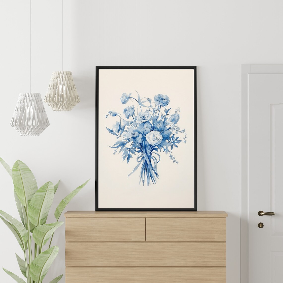 Blue And White Bouquet Botanical Sketch Vintage Floral Poster - Image 5