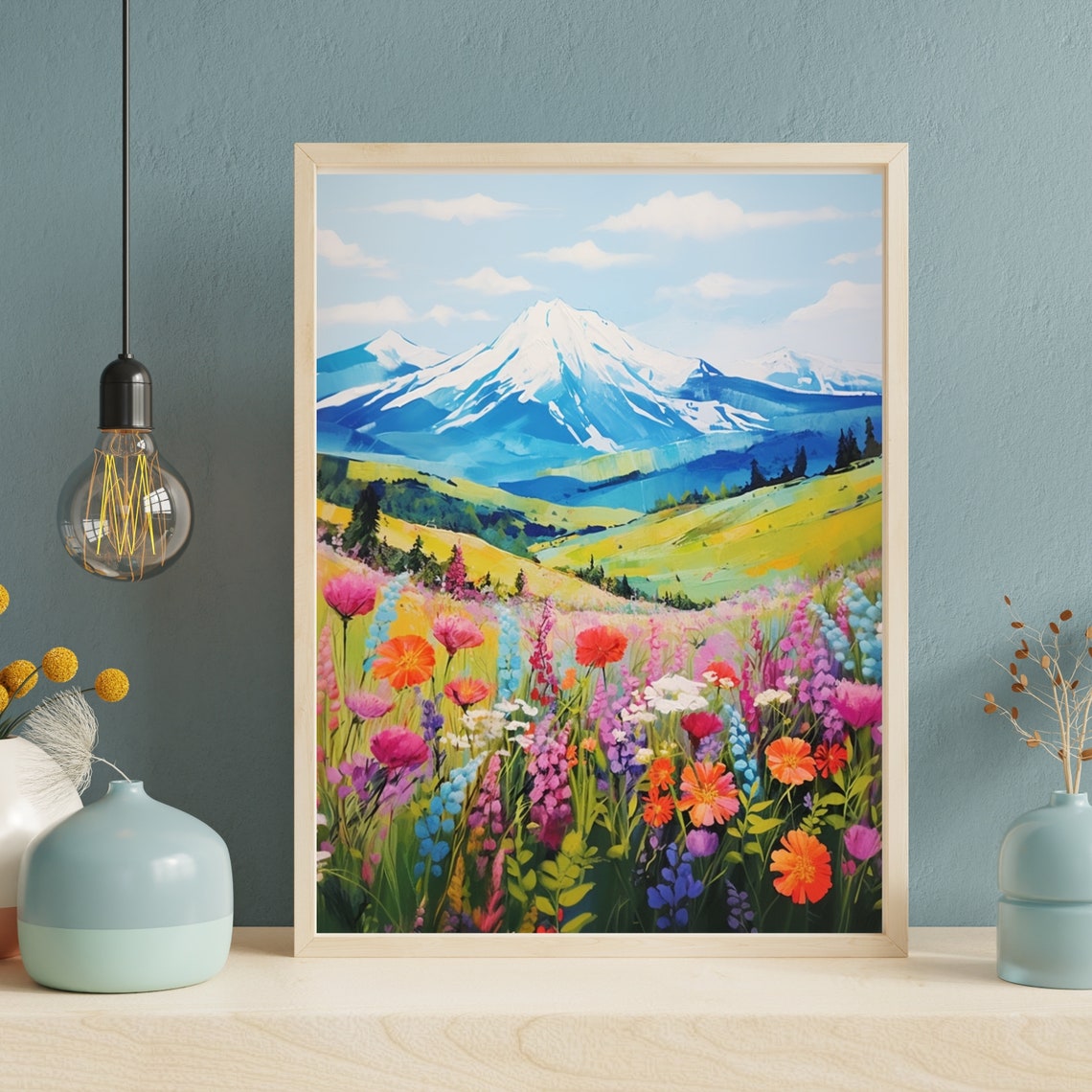 Snow Capped Mountain Wildflower Meadow Alpine Landscape Poster - Image 5
