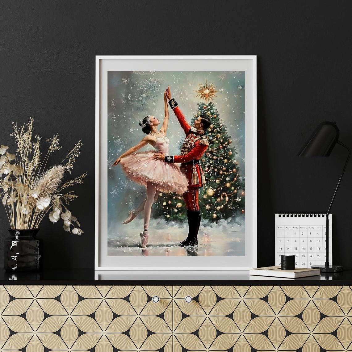 Nutcracker Ballet Dancers Christmas Tree Snowy Stage Painting Poster - Image 6