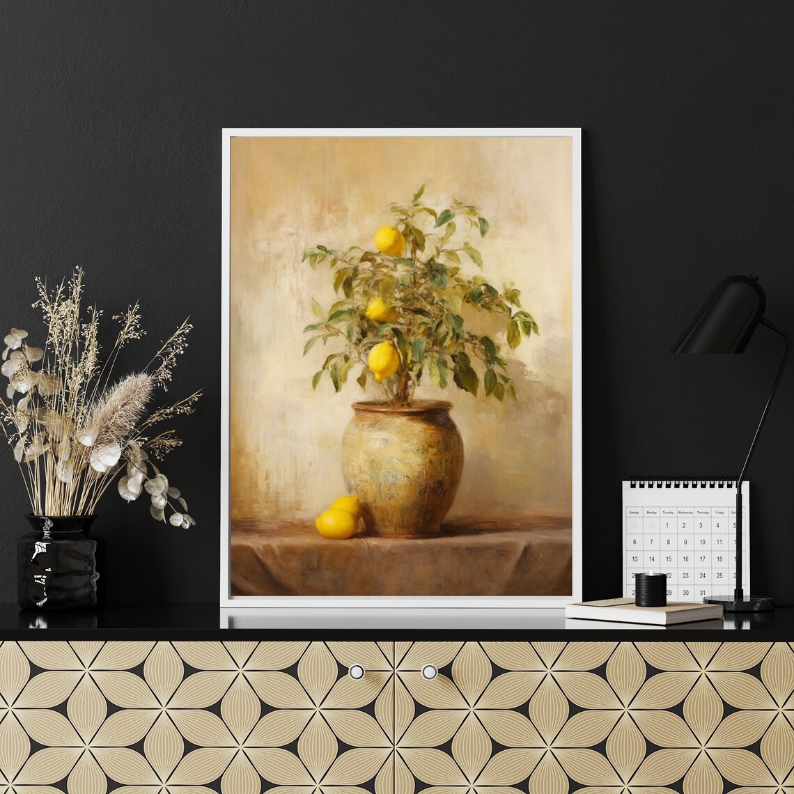 Lemon Tree With Ripe Fruit In Antique Clay Vase Painting Poster - Image 2