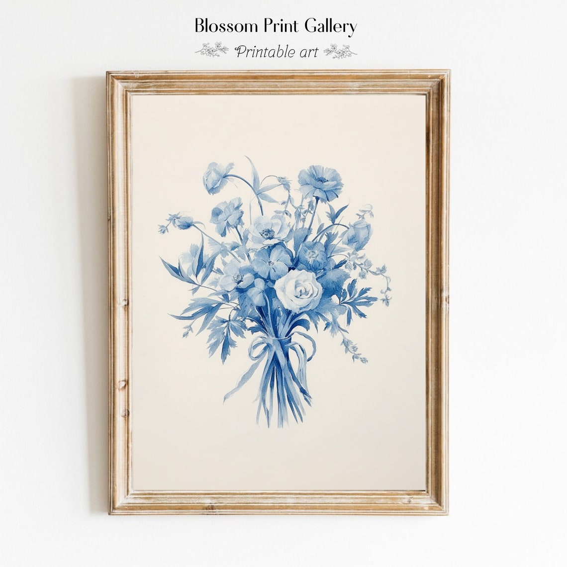 Blue And White Bouquet Botanical Sketch Vintage Floral Poster