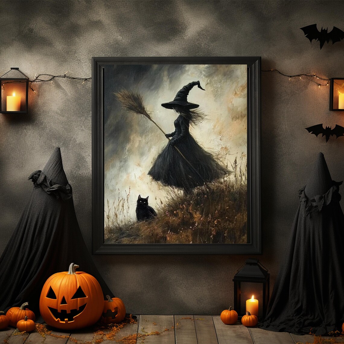 Witch And Cat Vintage Halloween Art Print - Image 5