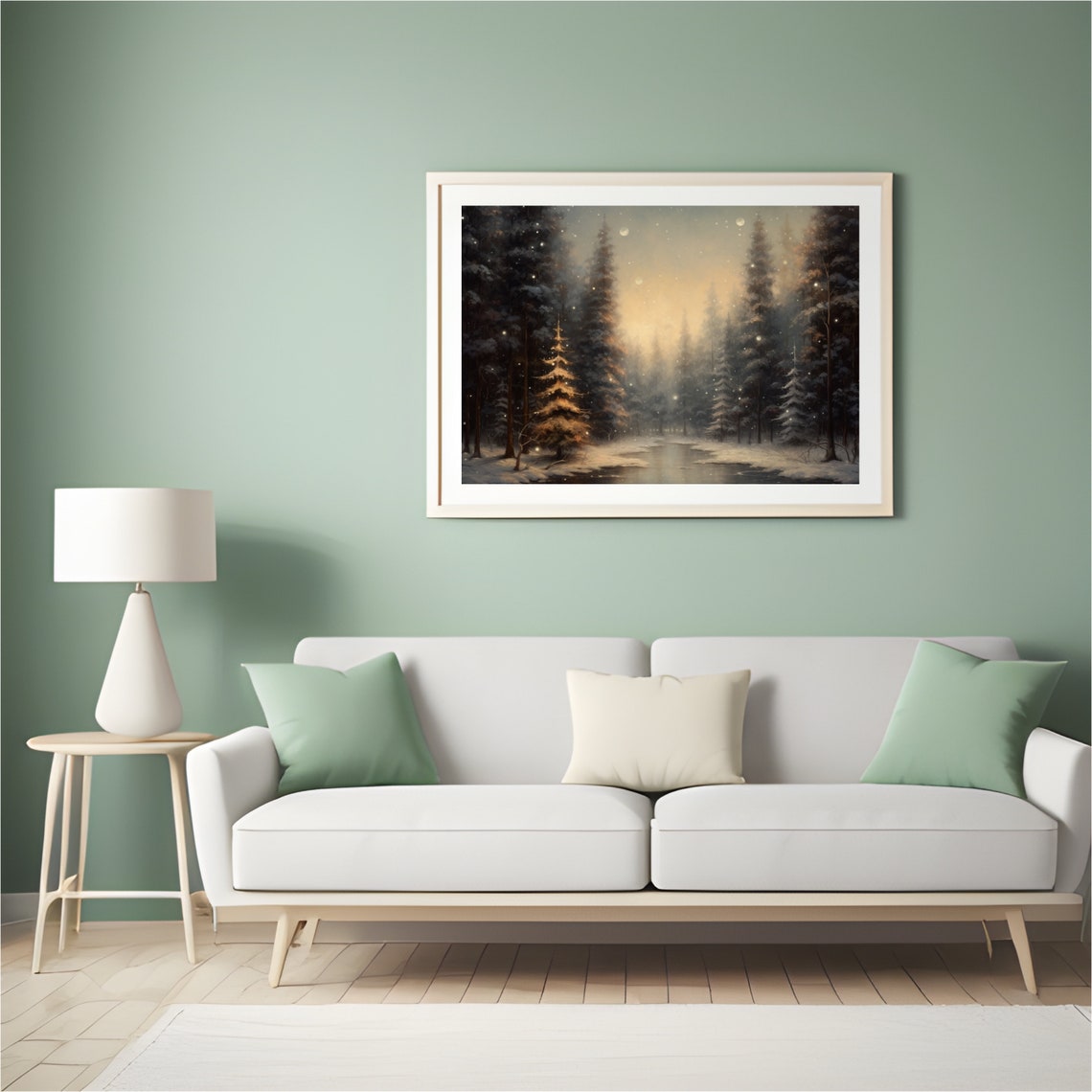 Snowy Pine Forest With Golden Starlight And Pond Winter Poster - Image 4