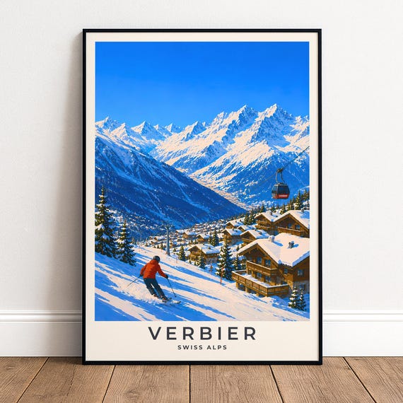 Verbier Ski Poster Swiss Alps Print Wall Art