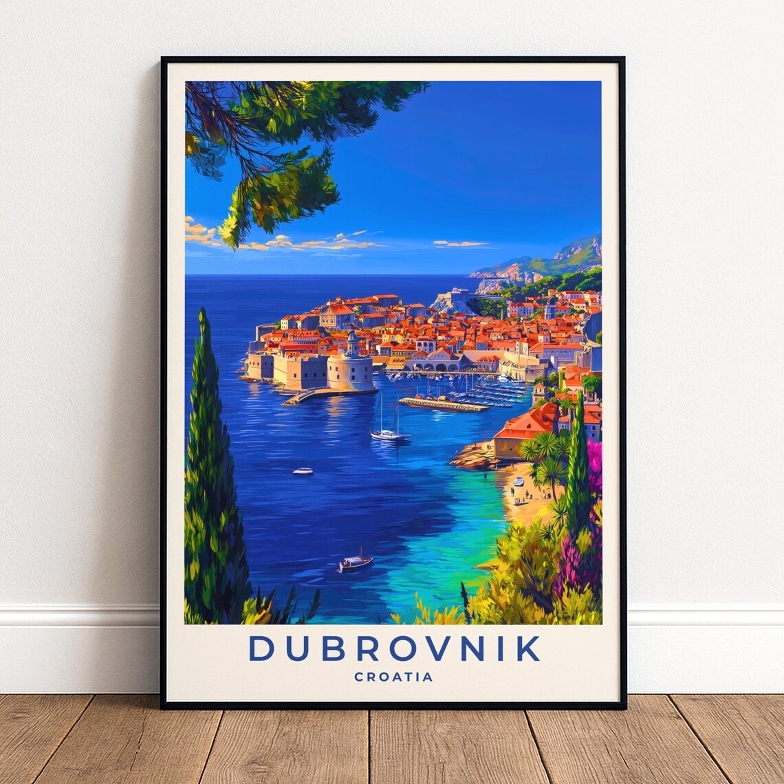 Dubrovnik Croatia Travel Poster Old Town Wall Art Print