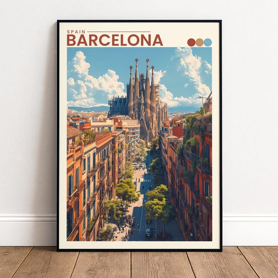 Barcelona Travel Poster Sagrada Familia Wall Art