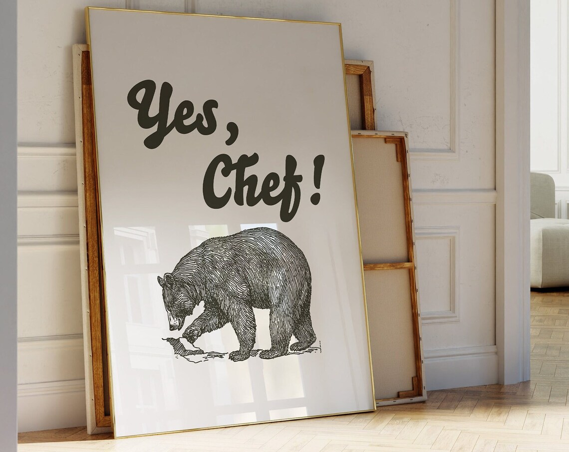 Yes Chef Bear Engraving Vintage Kitchen Funny Foodie Quote Poster - Image 3