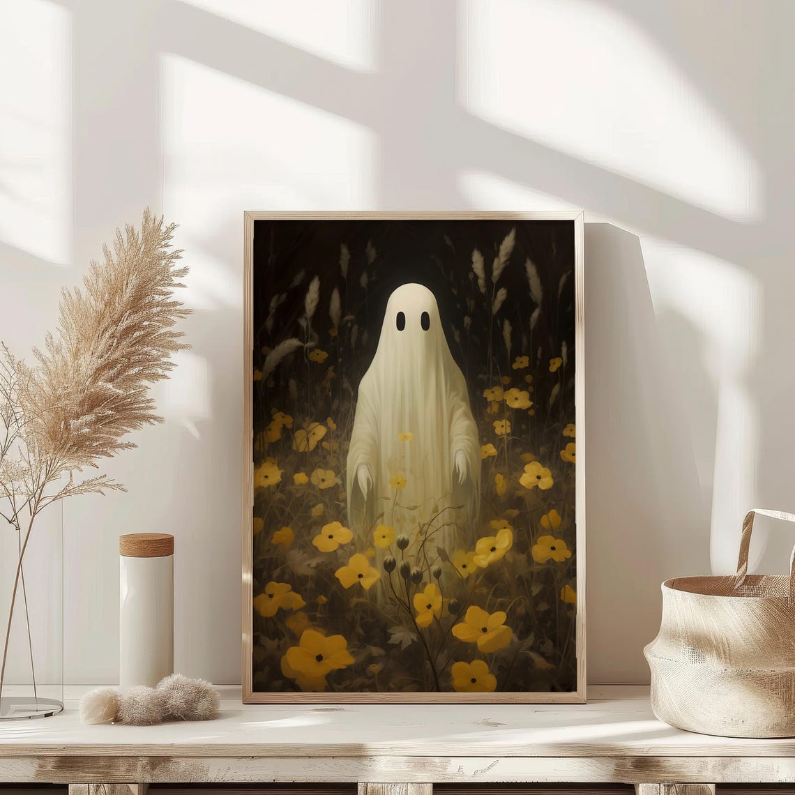 Ghost In Yellow Wildflower Field Dark Moody Halloween Poster - Image 3