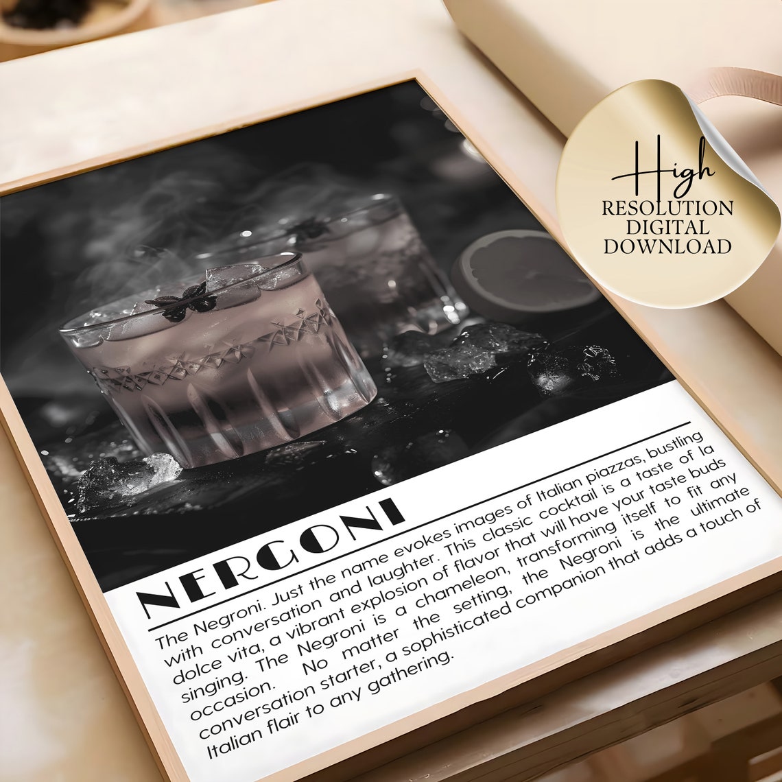 Negroni Cocktail Black and White Photography Italian Bar Art Poster - Image 2