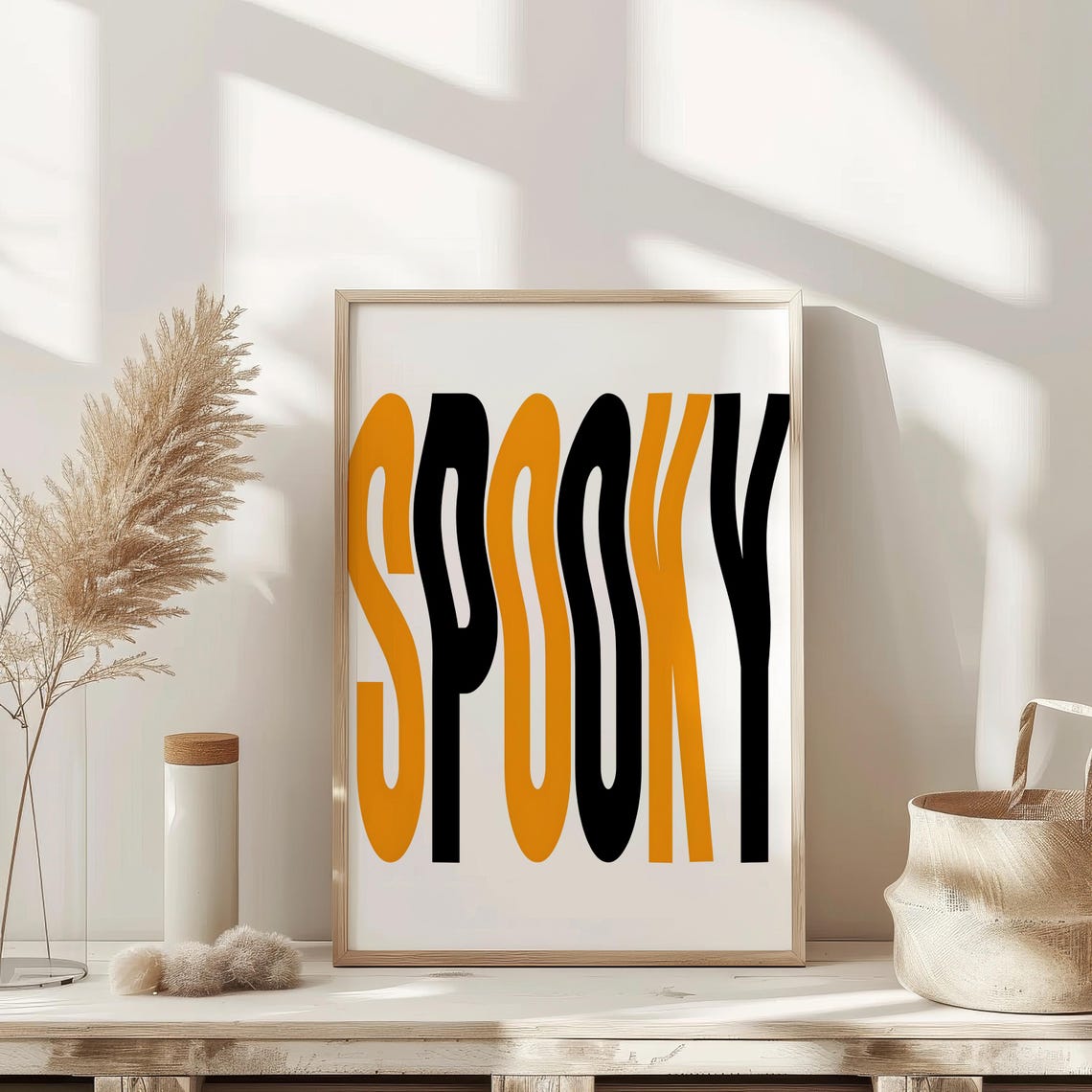 Wavy Spooky Black Orange Retro Halloween Typography Decor Poster - Image 3