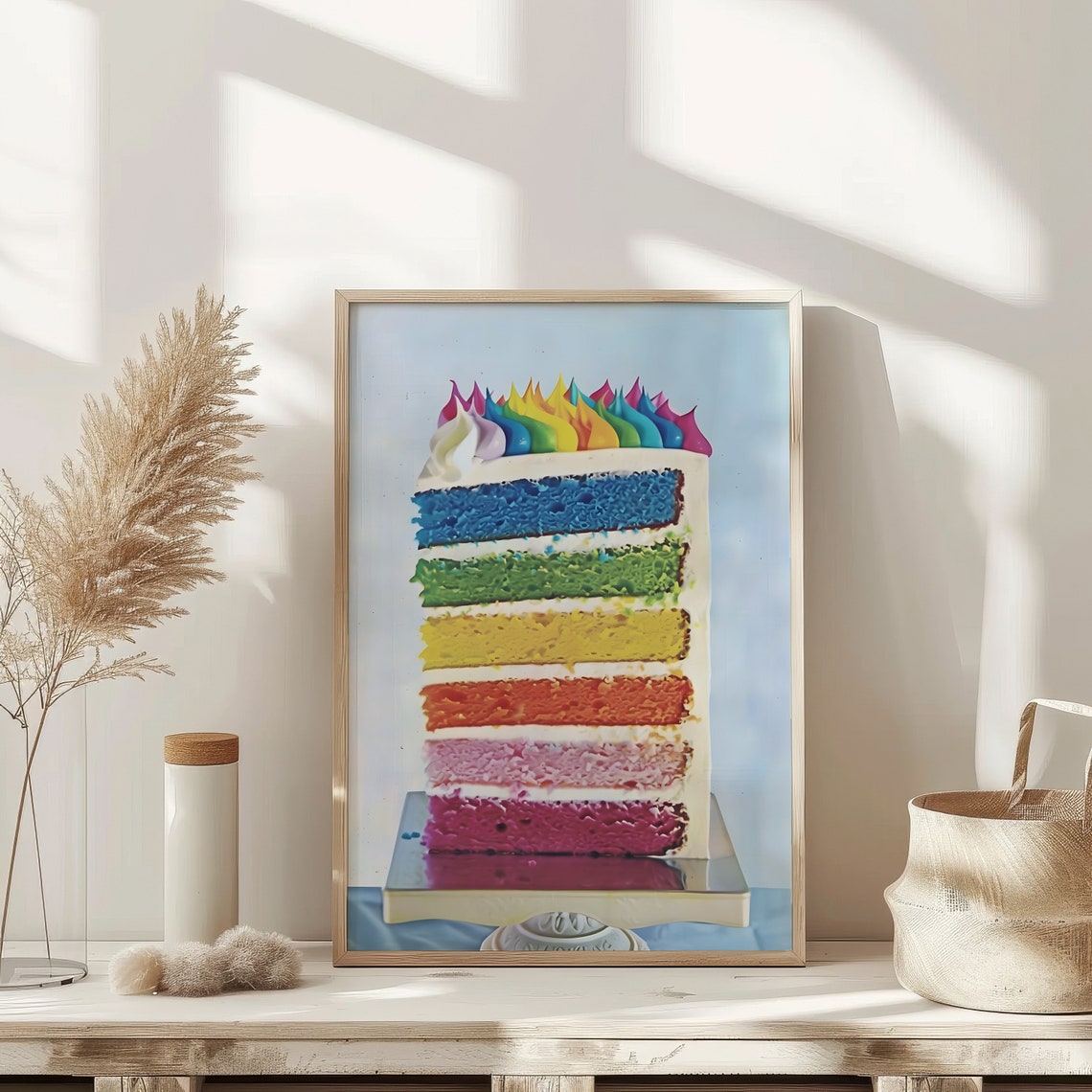 Rainbow Layer Birthday Cake Slice Vibrant Photography Poster