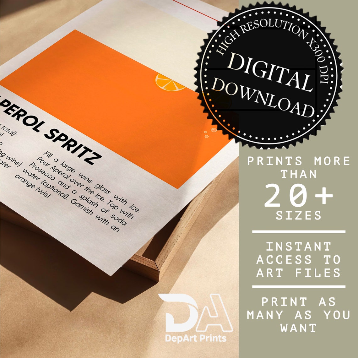 Aperol Spritz Recipe Minimalist Orange Kitchen Cocktail Bar Poster - Image 2