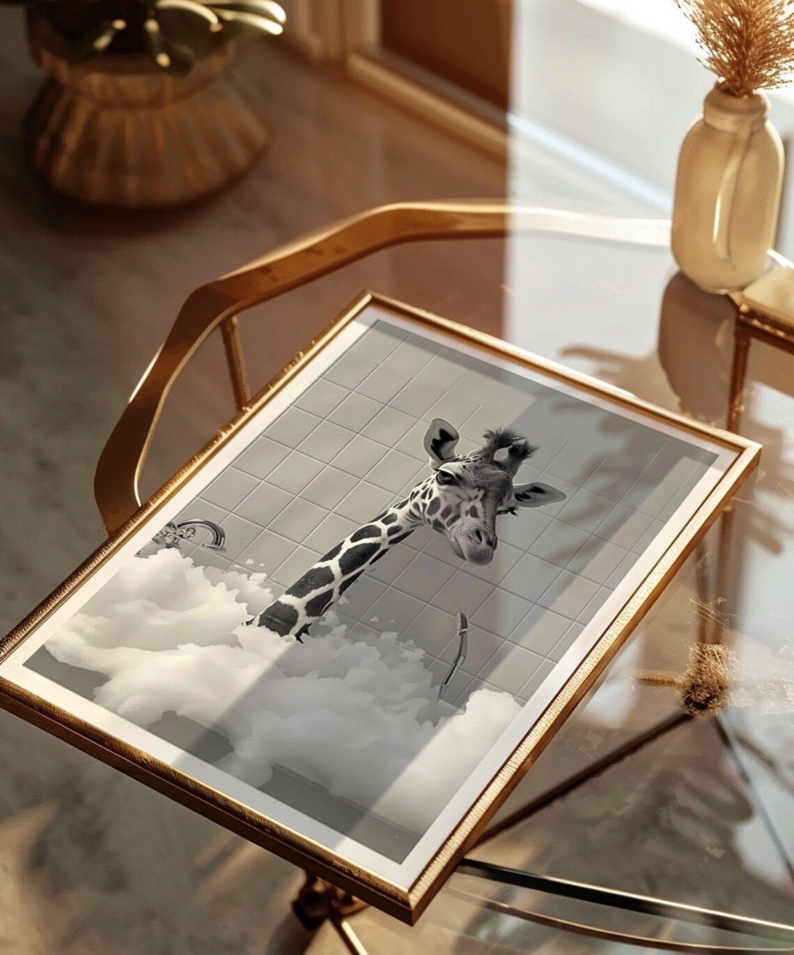 Giraffe in Bathtub Funny Animal Bathroom Photo Humor Wall Art - Image 2