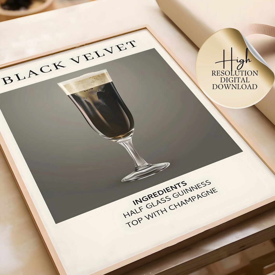 Black Velvet Cocktail Recipe Minimalist Bar Wall Decor Poster