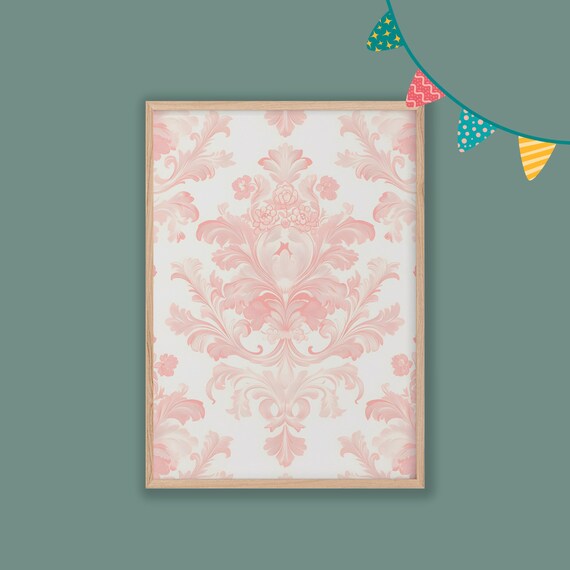 Blush Pink Floral Damask Pattern Nursery Decor Baby Room Poster