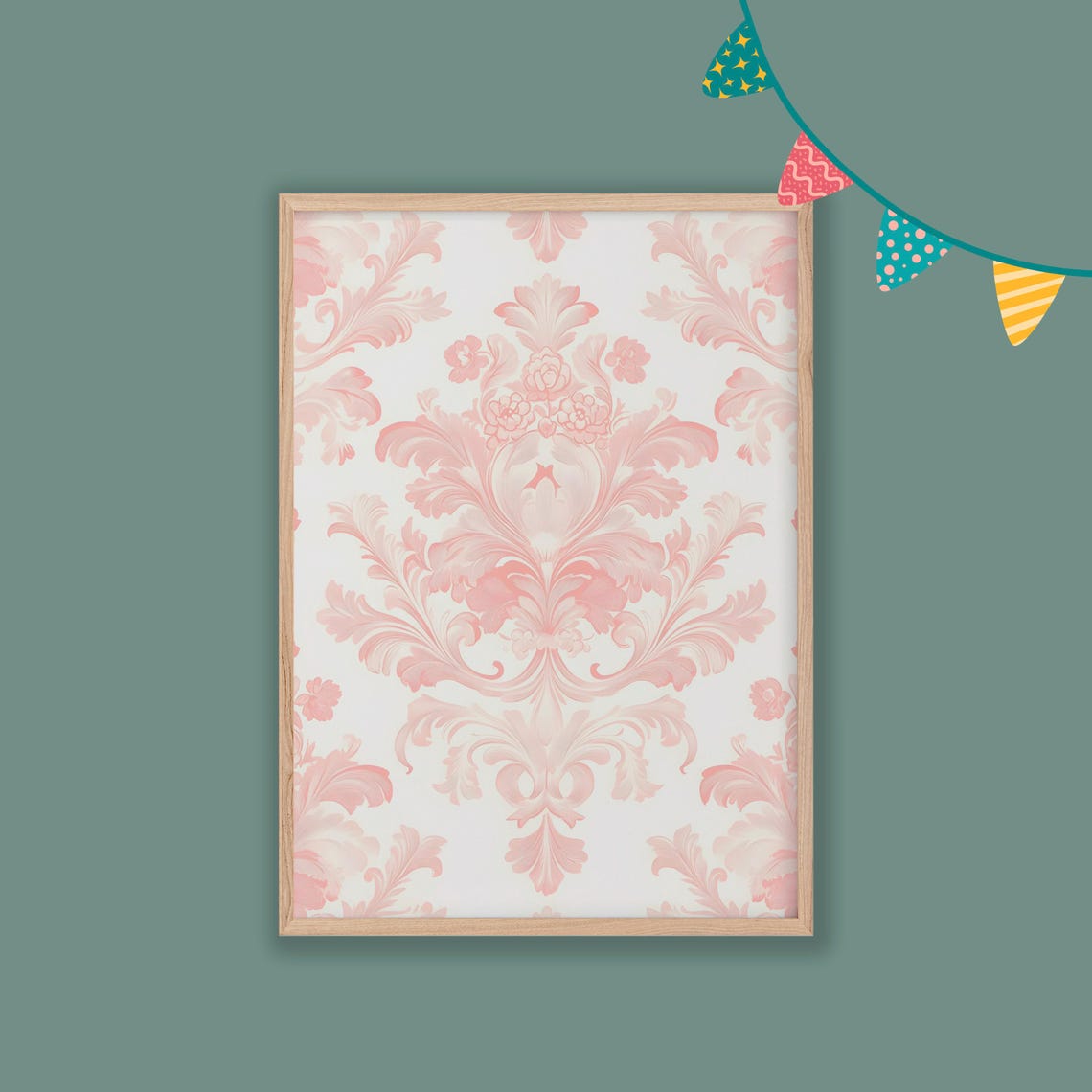 Blush Pink Floral Damask Pattern Nursery Decor Baby Room Poster