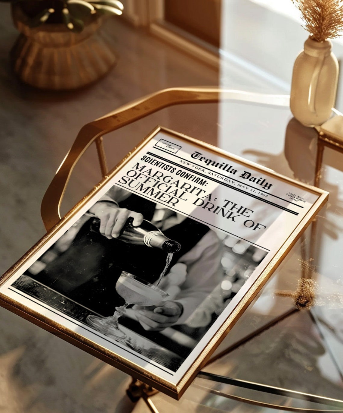 Margarita Drink Of Summer Trendy New York Newspaper Print Vintage Bar Cart Retro Wall Art Newspaper Headline Poster College Apartment Decor