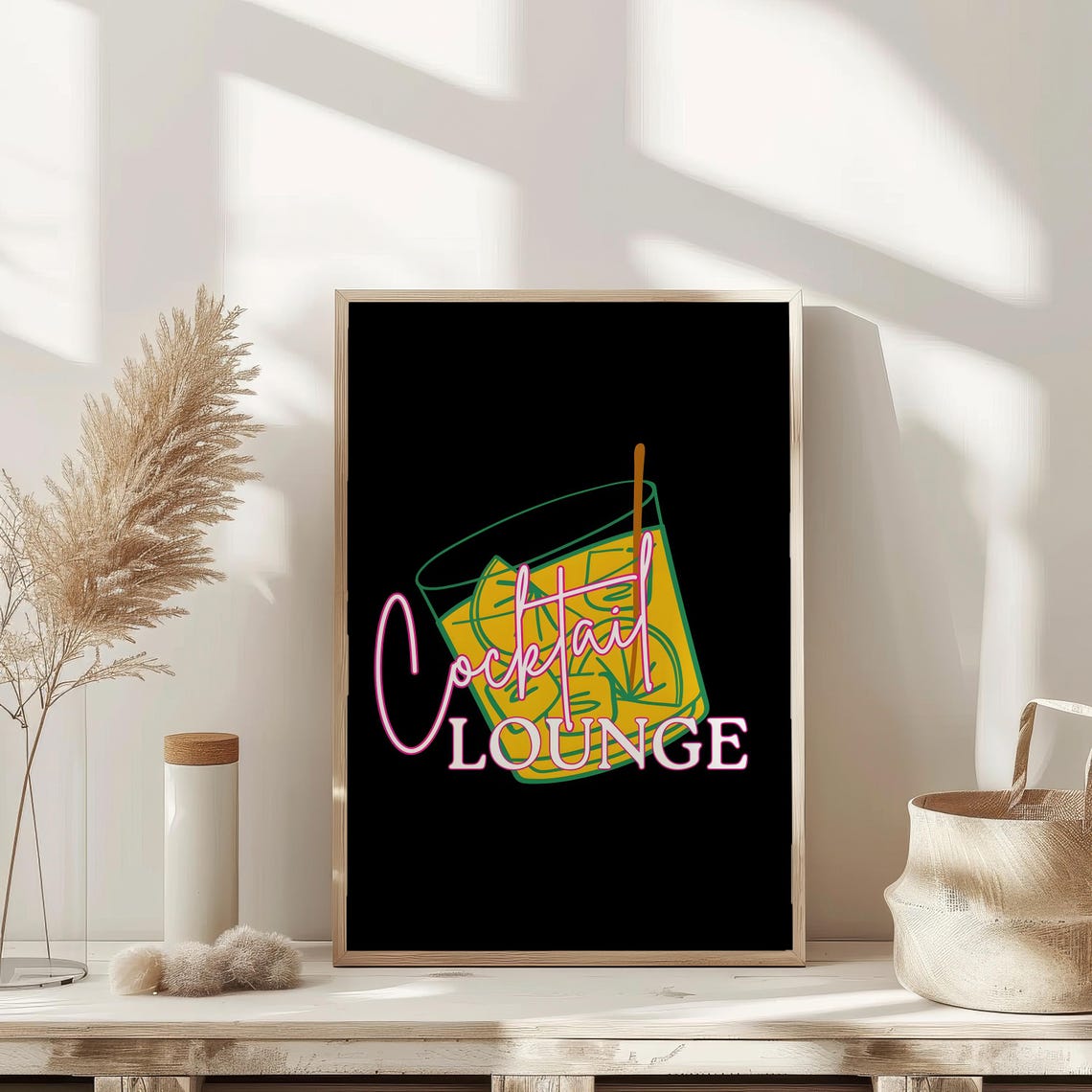 Cocktail Lounge Neon Sign Style Black Bar Cart Retro Aesthetic Poster - Image 3