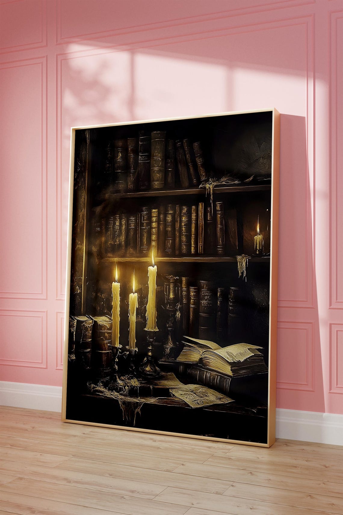 Dark Academia Candles And Old Books Moody Library Halloween Poster - Image 4