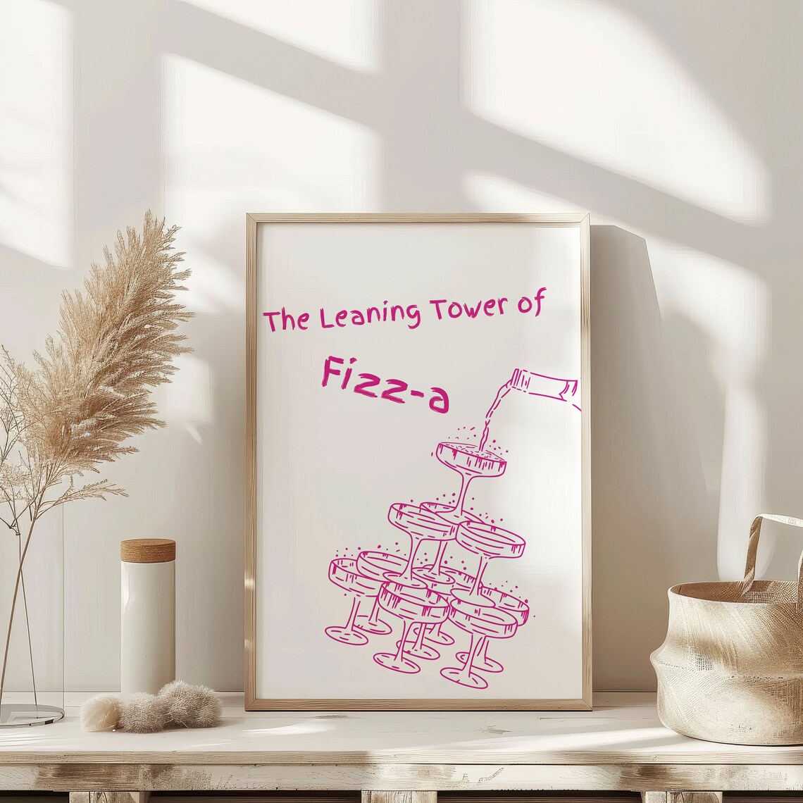 The Leaning Tower Of Fizza Champagne Tower Illustration Poster