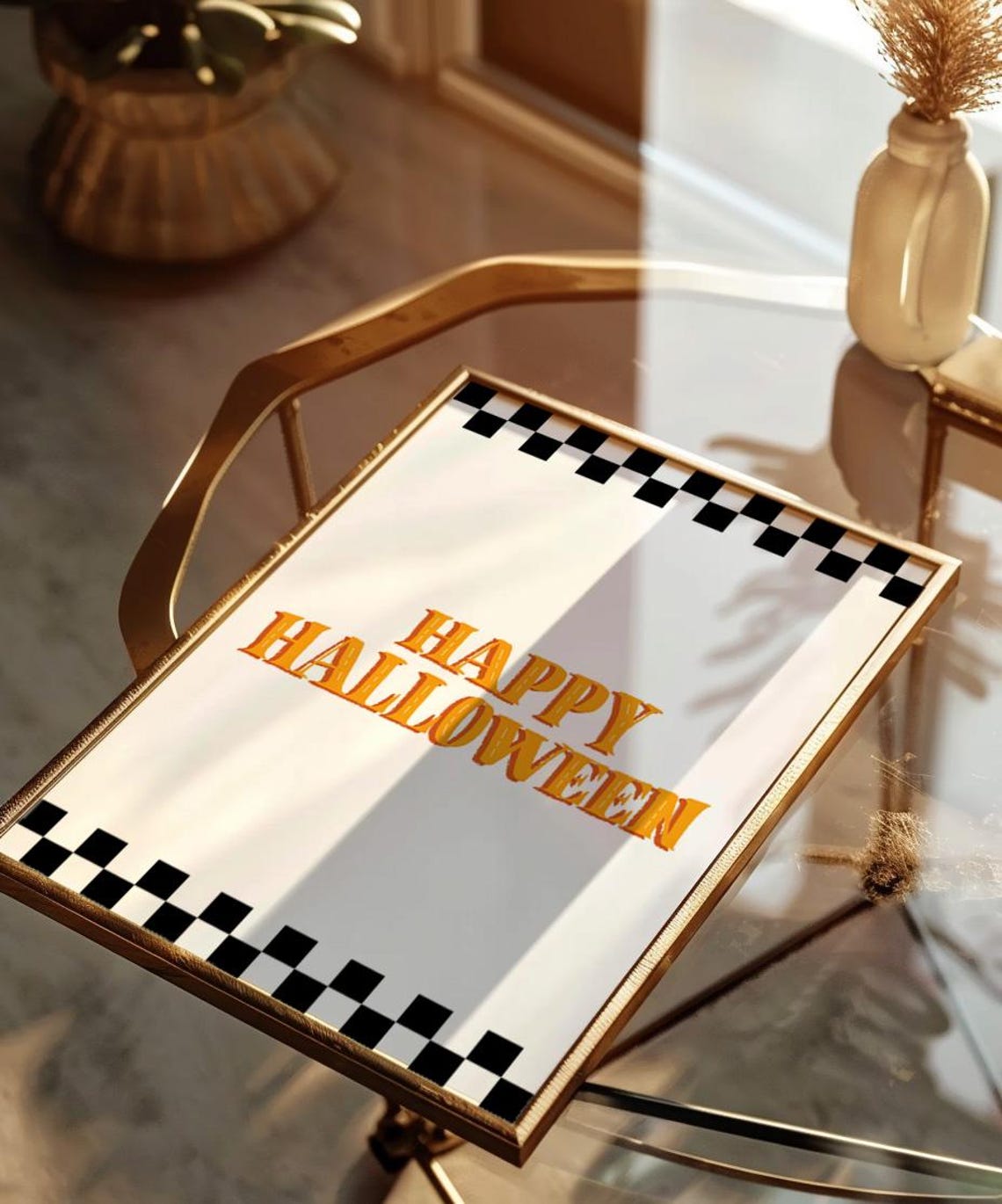 Happy Halloween Orange Checkerboard Retro Spooky Season Poster - Image 3