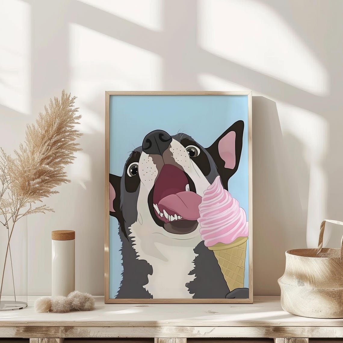 Happy Boston Terrier Licking Pink Ice Cream Pop Art Dog Poster - Image 3