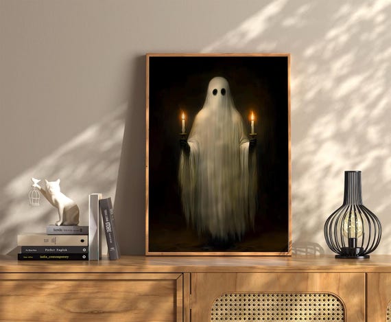 Trendy Ghost Halloween Decoration Poster Vintage Dark Academia Print Retro Decor Apartment Moody Wall Art Instant