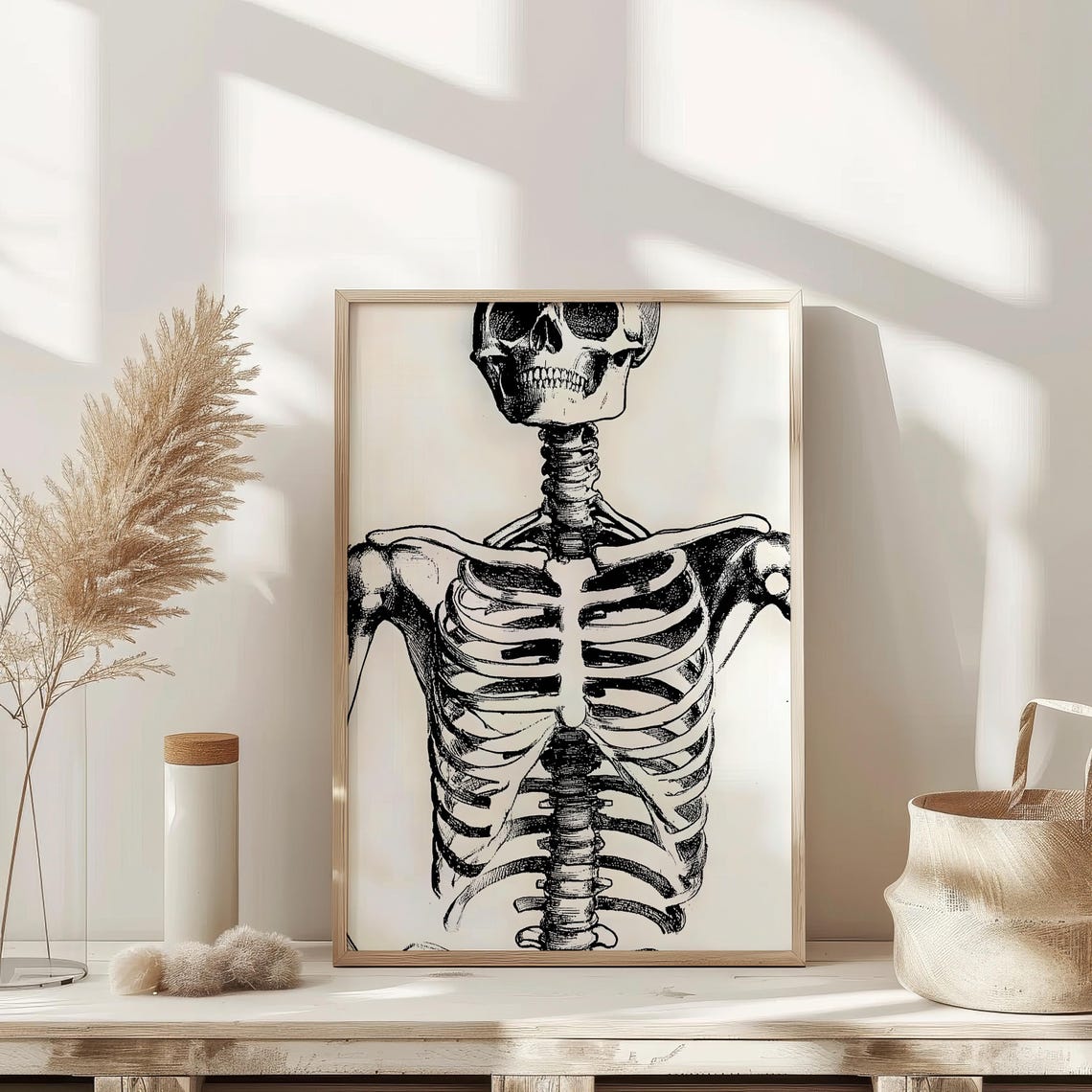 Vintage Anatomical Skeleton Torso Drawing Halloween Art Poster - Image 2