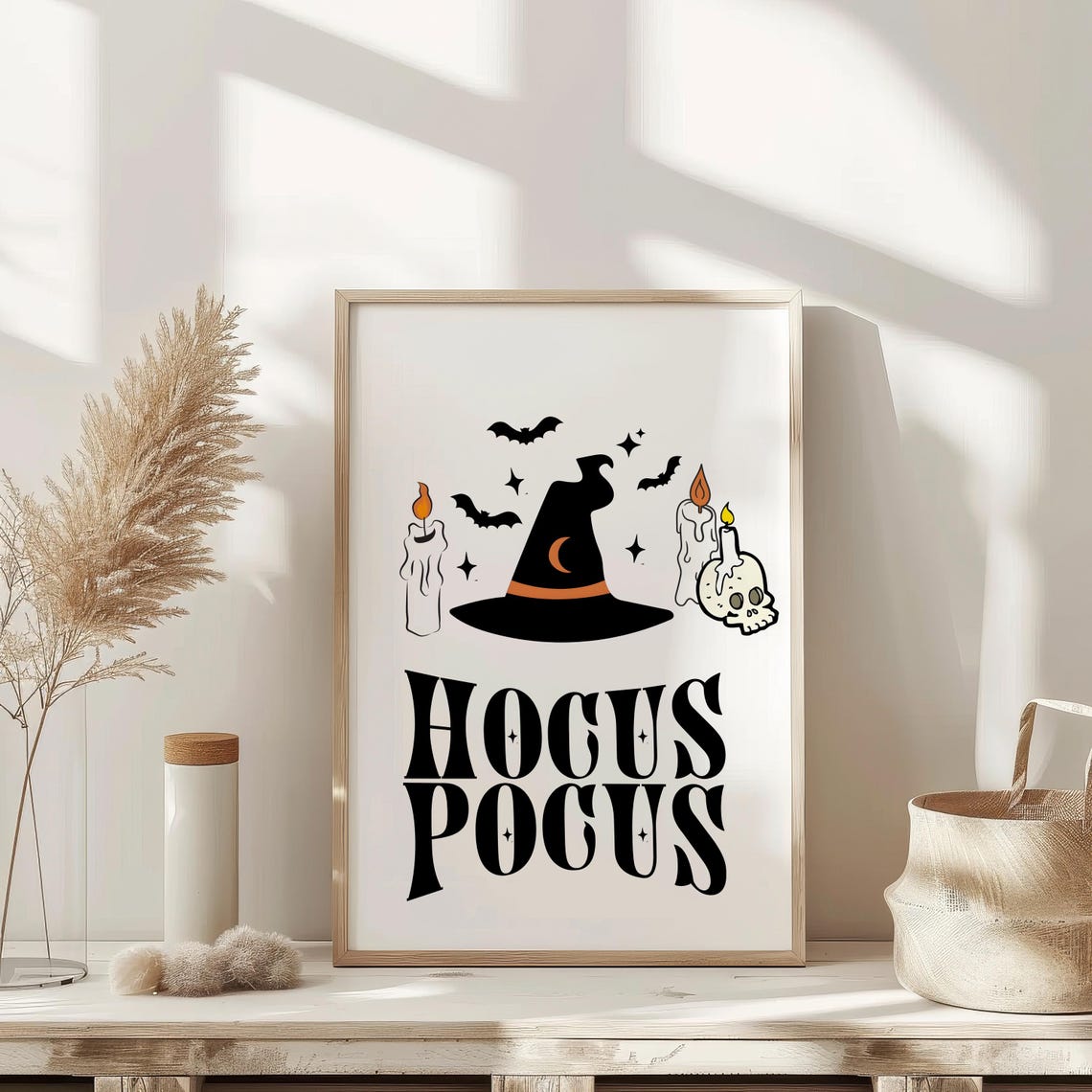 Hocus Pocus Witch Hat Bats Candles and Skull Halloween Poster - Image 2