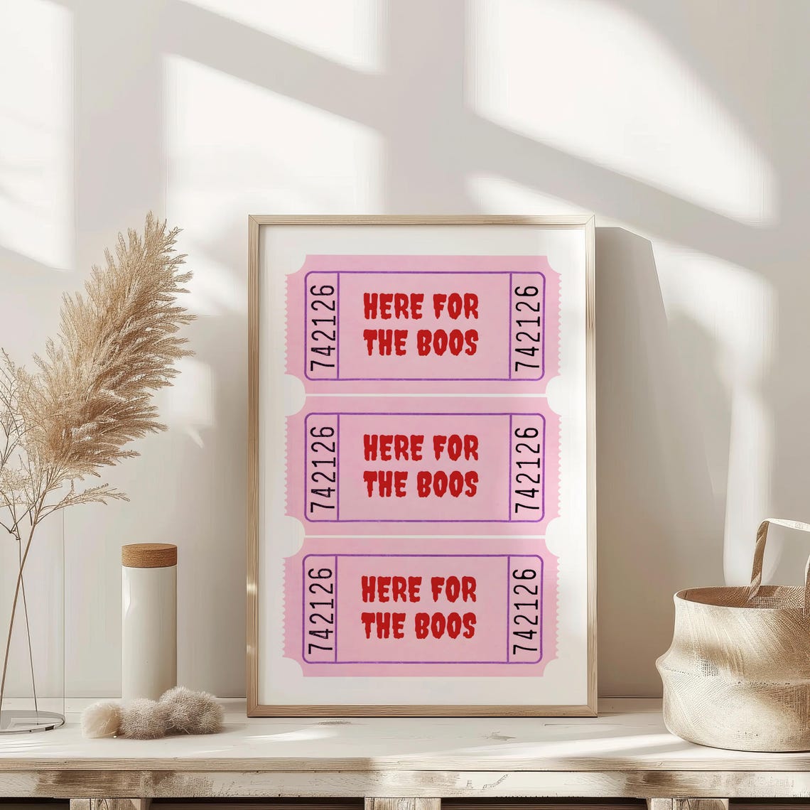 Here For The Boos Pink Ticket Stub Halloween Party Decor Poster - Image 3