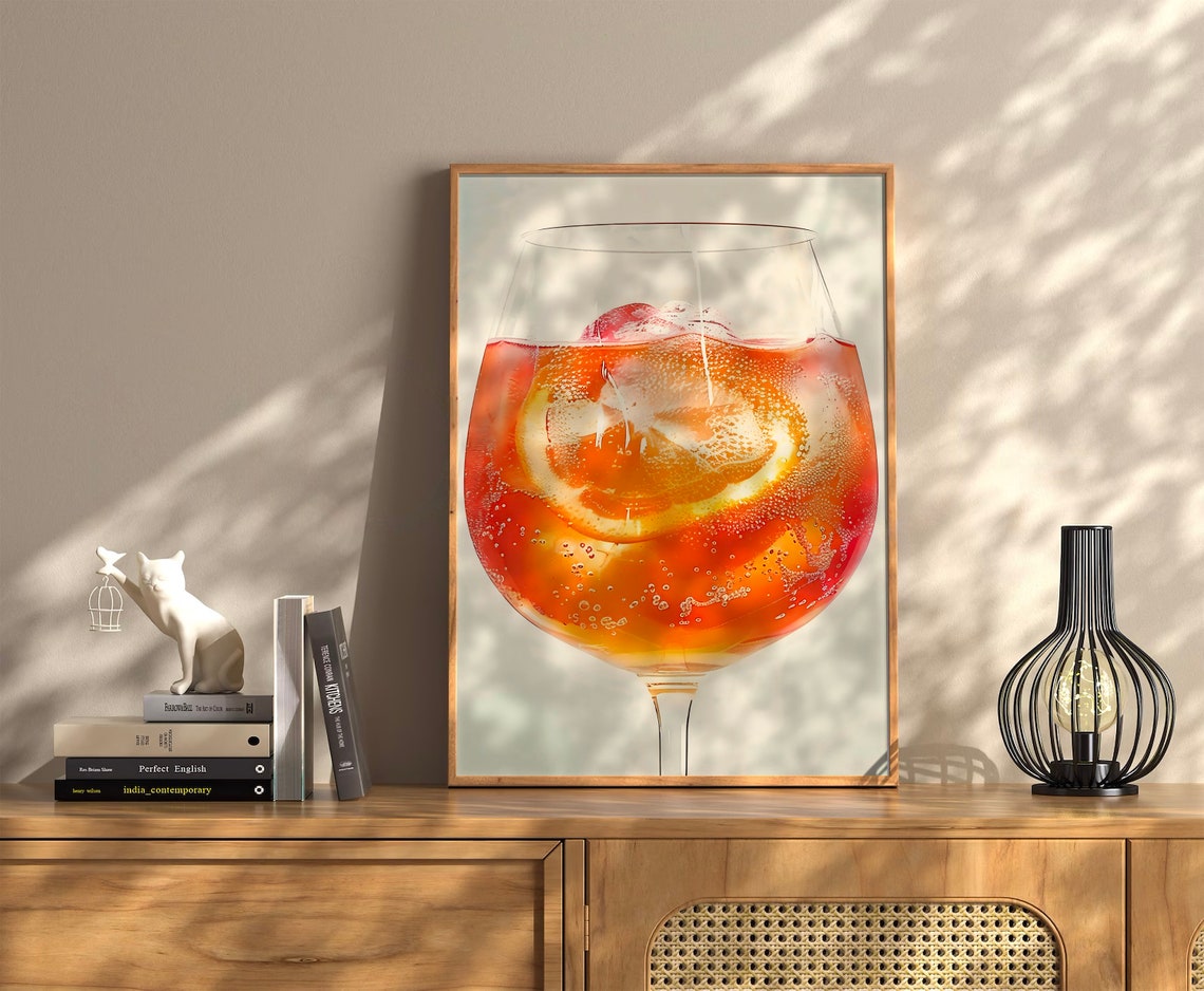 Giant Aperol Spritz Glass Close Up Photo Bar Cart Kitchen Poster