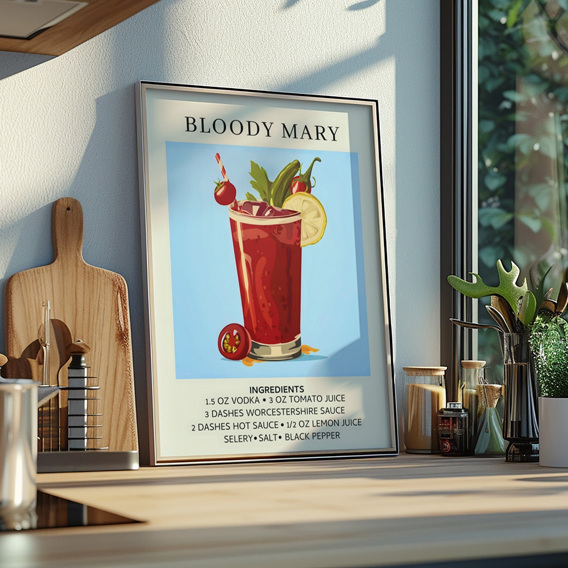 Bloody Mary Cocktail Recipe Art Print Retro Brunch Wall Decor