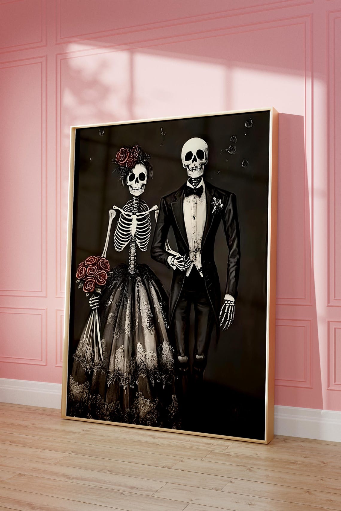 Gothic Skeleton Bride And Groom Wedding Halloween Art Poster - Image 4