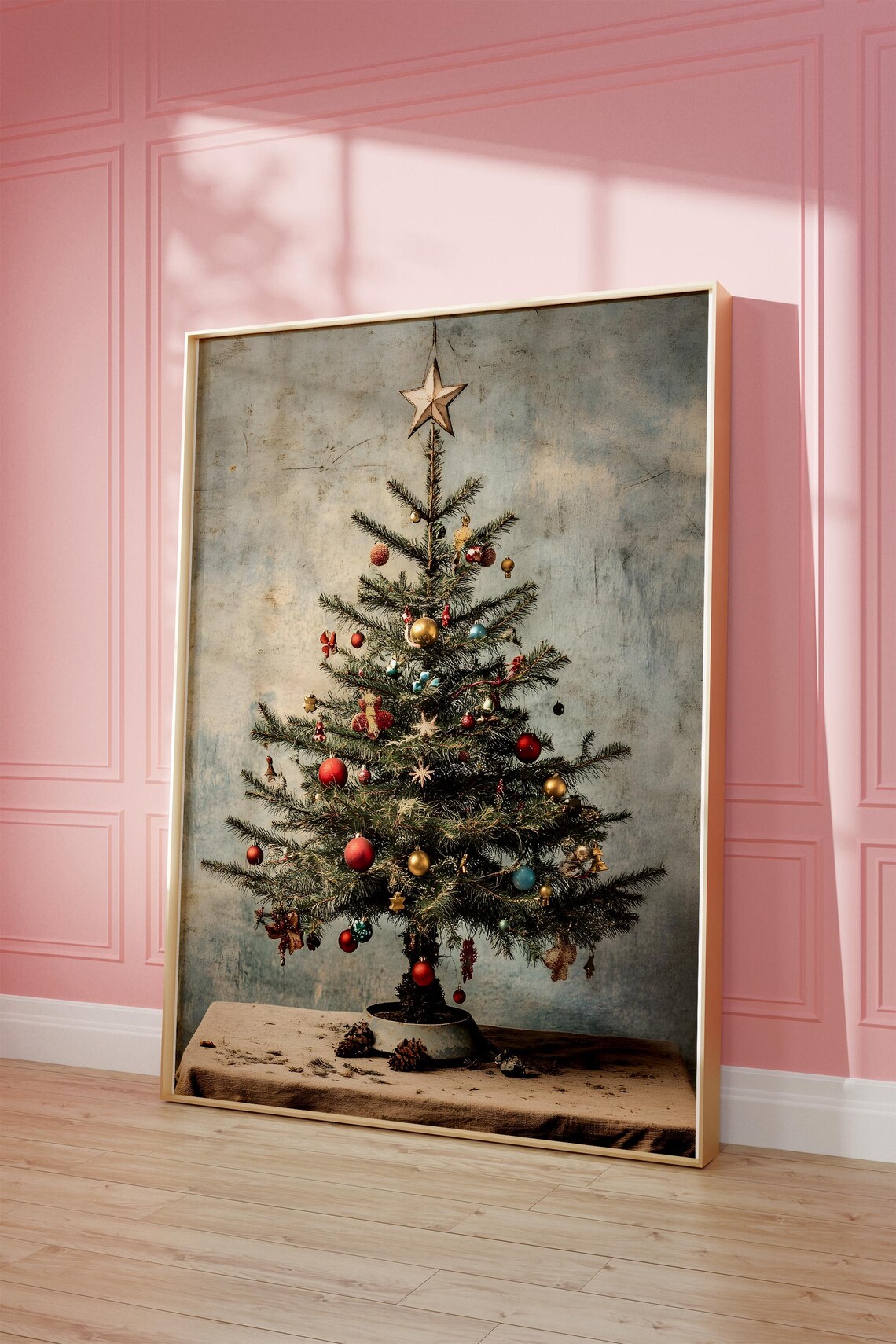 Vintage Christmas Tree Ornaments Star Topper Holiday Art Poster - Image 3