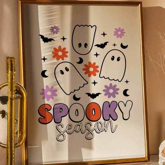 Cute Halloween Wall Art Spooky Season Print Kawaii Fall Poster For Kids Room Nursery Trick Or Treat Gift