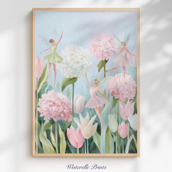 Dancing Fairy Art Print, Pastel Floral Kids Decor