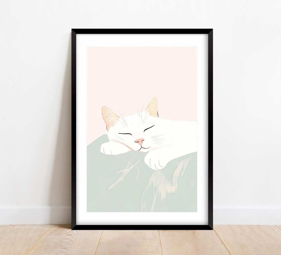 Sleeping Cat Art Print, Cozy Apartment Wall Decor - Image 2
