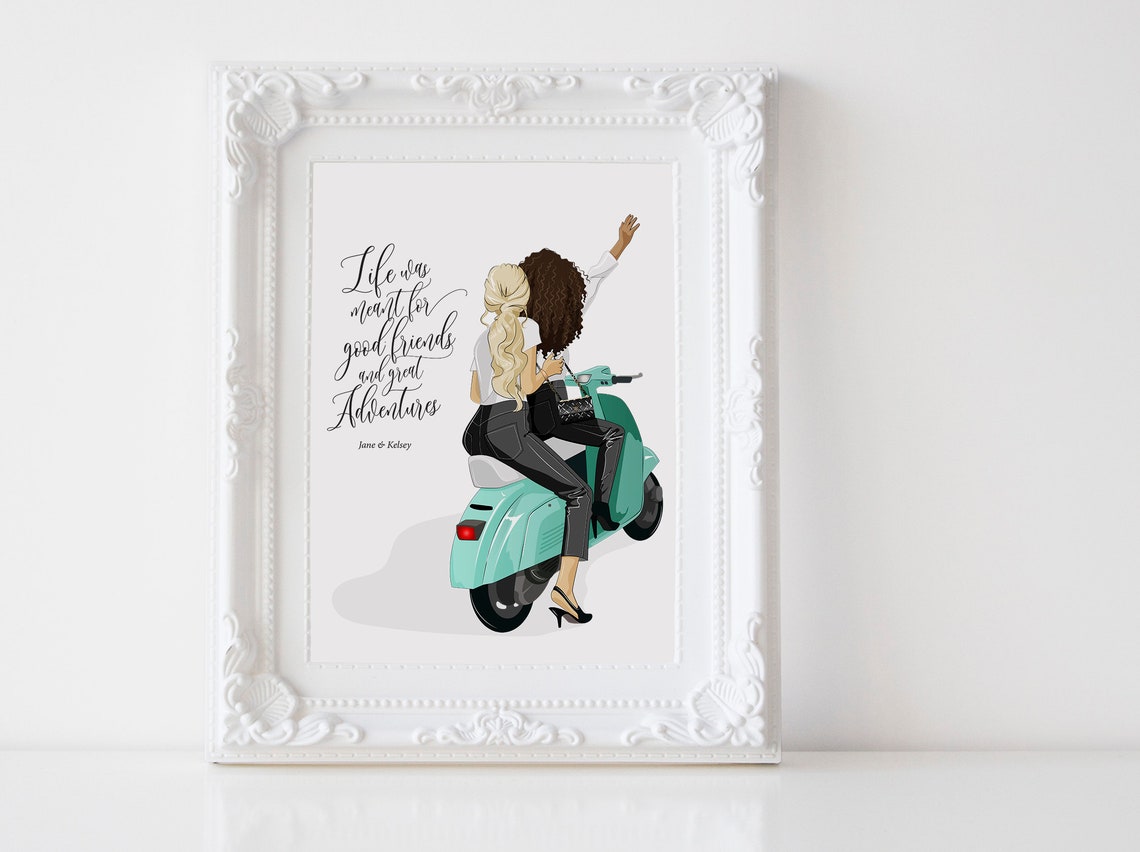 Best Friends Scooter Adventure Personalized Friendship Gift Wall Art