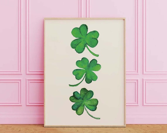 Irish Shamrocks Print Art Green Shamrock Print Cute St Patricks Day Wall Decor Irish Wall Art